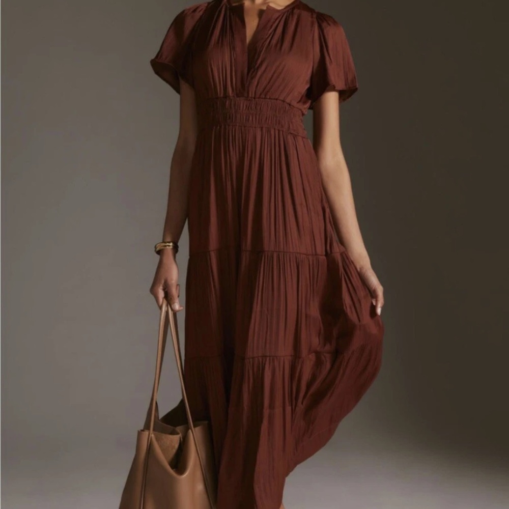 Anthropologie Chocolate Brown Maxi Dress